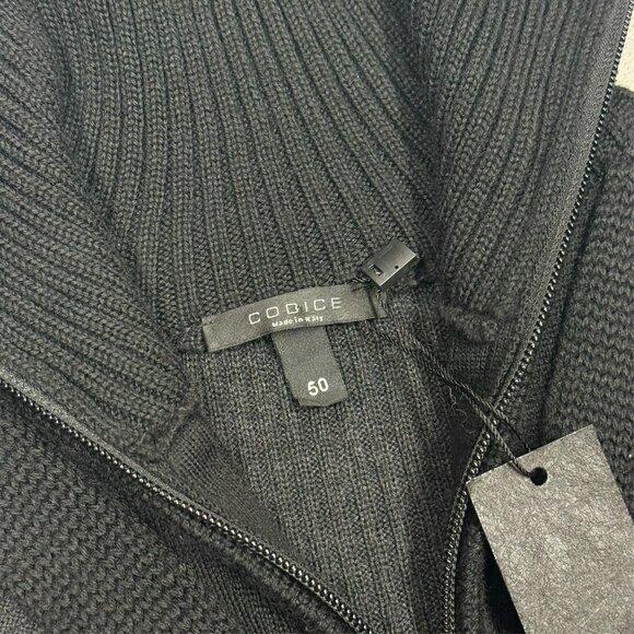 BNWT Codice Merino Wool Cable Knit Sweater 1/4 Zip Made in Italy Black 50 Medium - Picture 6 of 8